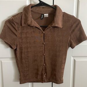 H&M brown button up t shirt blouse size S
